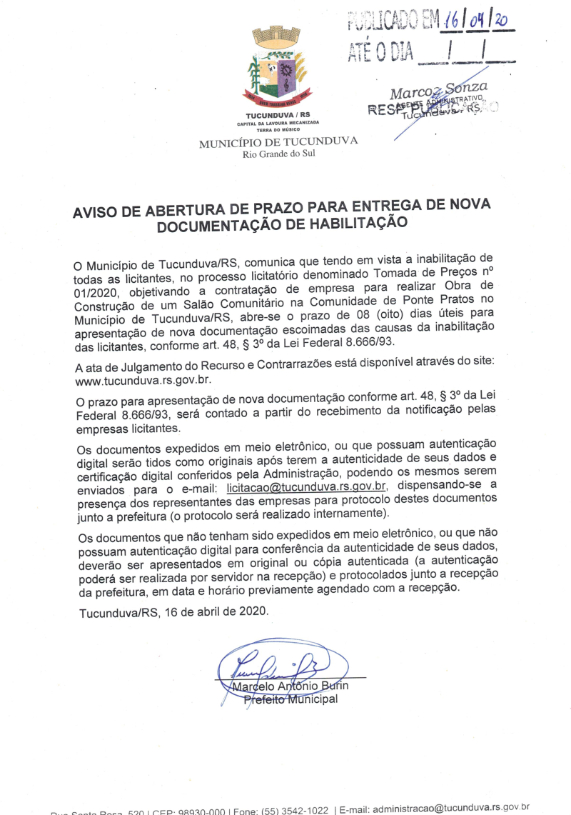 TMP 01/2020 AVISO ABERT PRAZO ENTREGA NOVA DOCUMENT HABILIT 